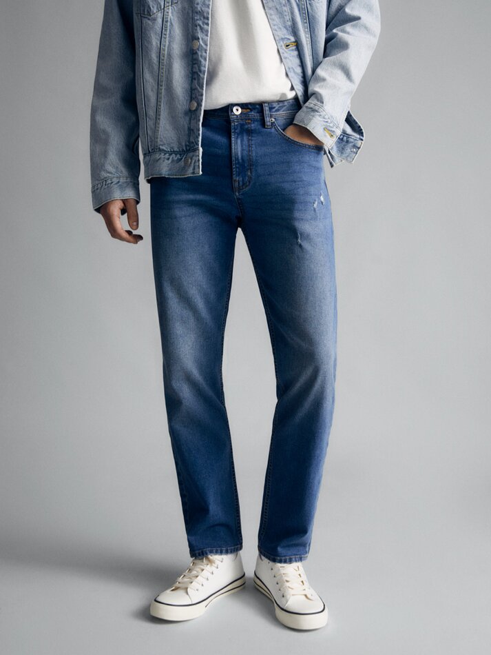 Calça jeans slim confortável - Azul marinho