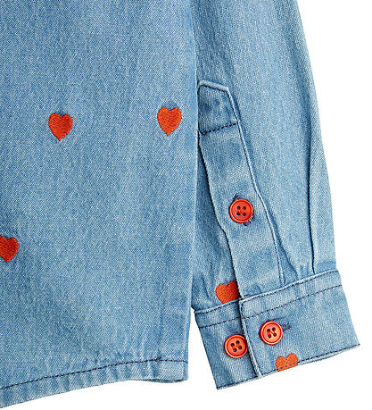Mini Rodini Hemd - Denim - Blau m. Herzen