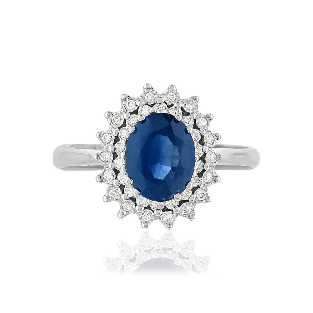 Bague or 750 blanc saphir ovale et diamants