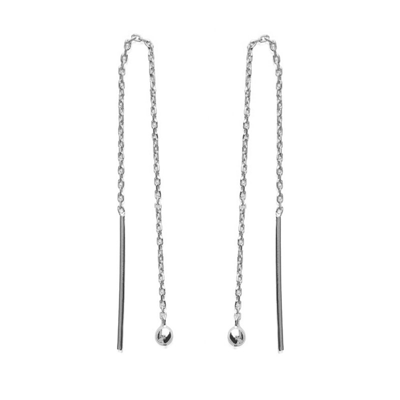 Boucles d'oreilles traversantes chaînes boule tombante Argent 925 Rhodié