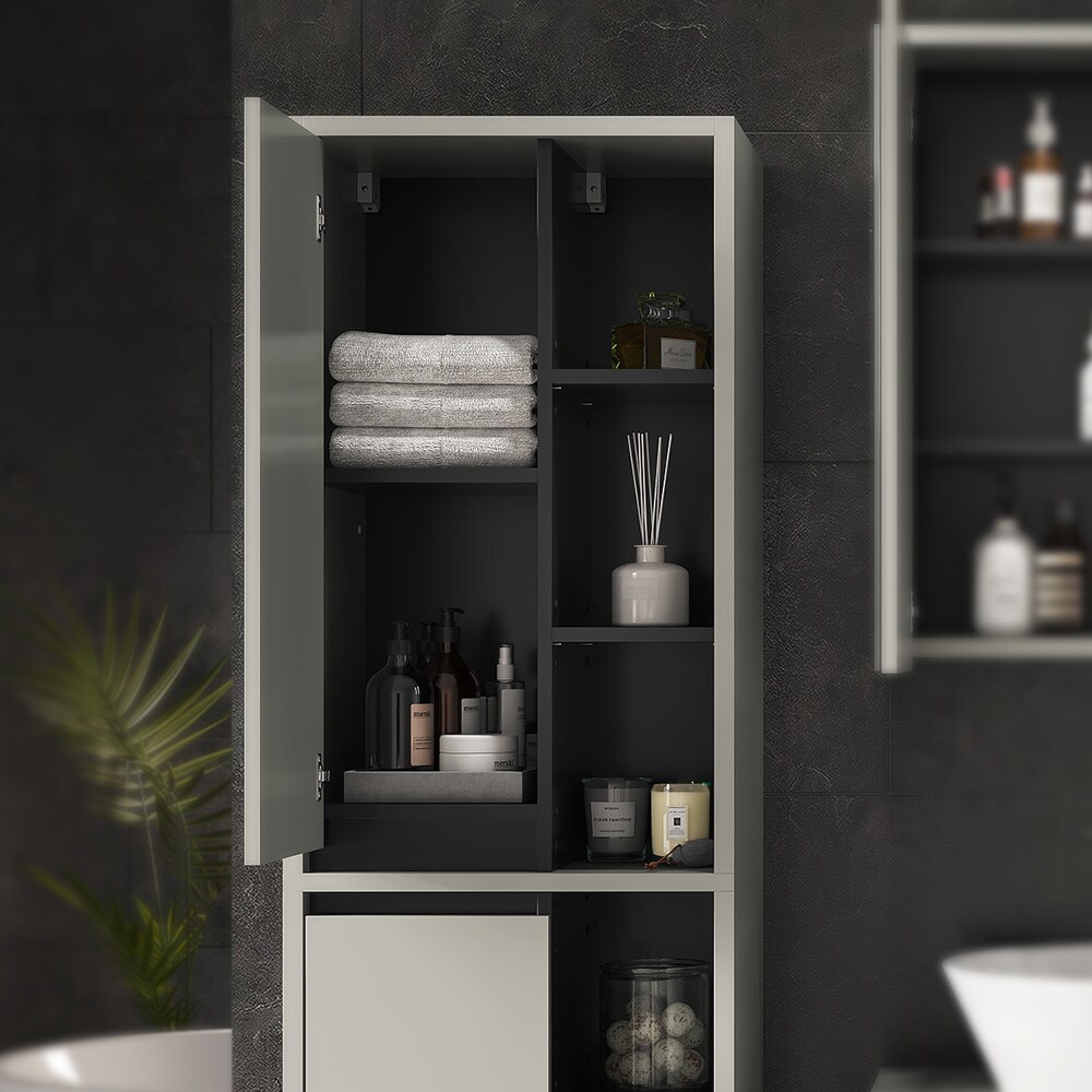 Vicco Hochschrank Badschrank Badezimmermöbel Viola Grau Anthrazit modern 50x170 cm Badkommode Badezimmer Schrank Badmöbel Schranktür Schrankfach