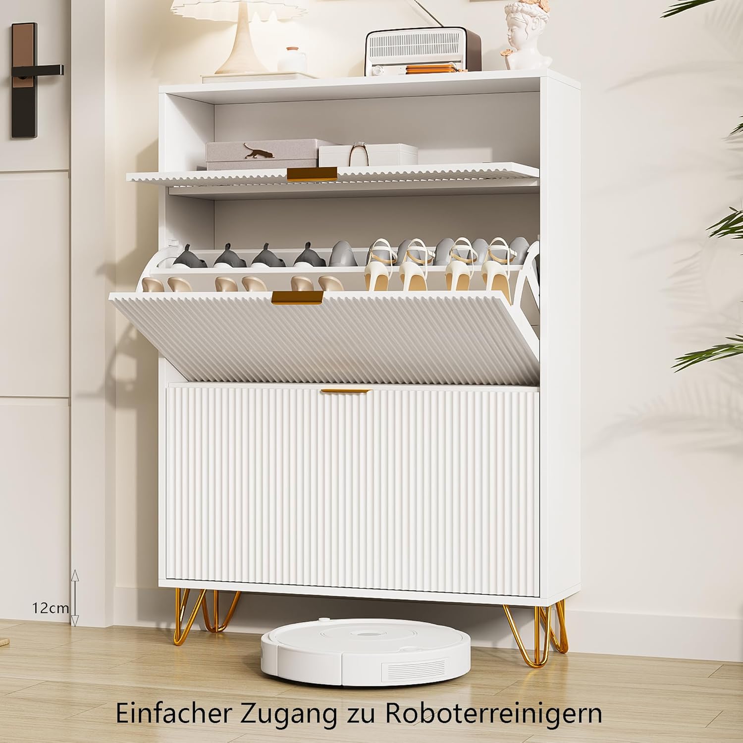 Generisch Schuhschrank mit 3 Klappen, Schuhregal, Shoe Cabinet weiß, schuhkipper schmal mit 6 Fächern, schuhschränke für Flur oder Eingangsbereich, platzsparend, 80 x 24 x 120 cm(3 Klappen)