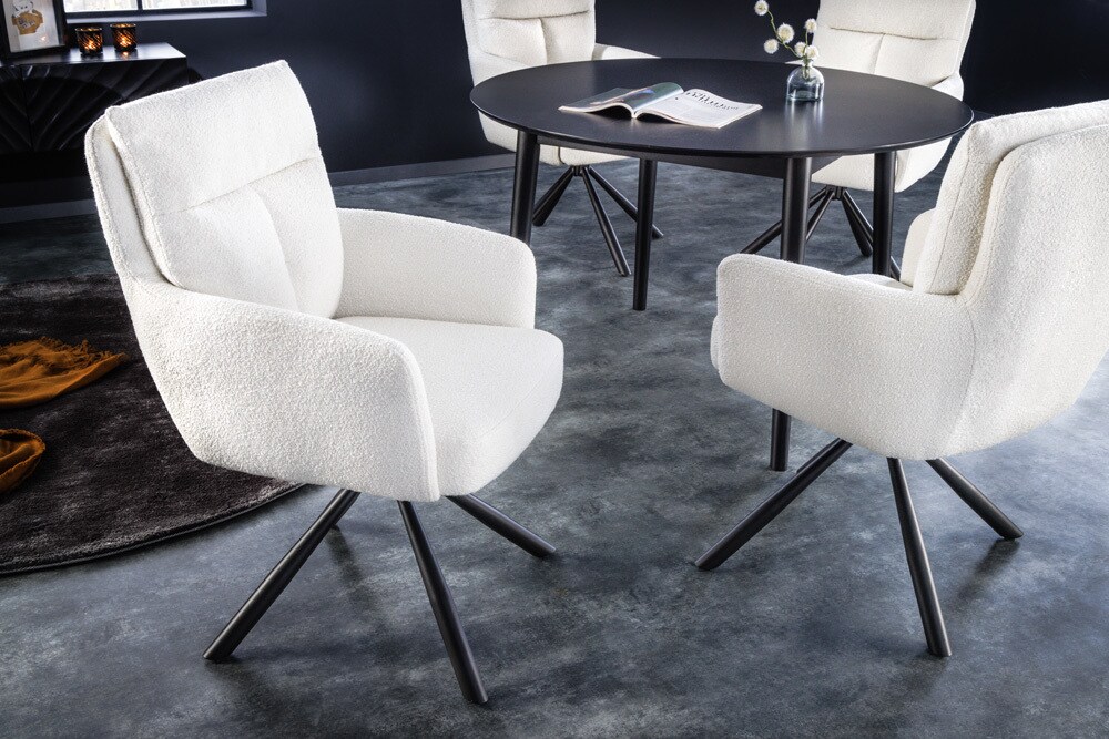 riess-ambiente Stuhl BIG GEORGE - drehbar Retro weiß Bouclé mit Armlehnen Bonellfederkern Esszimmer
