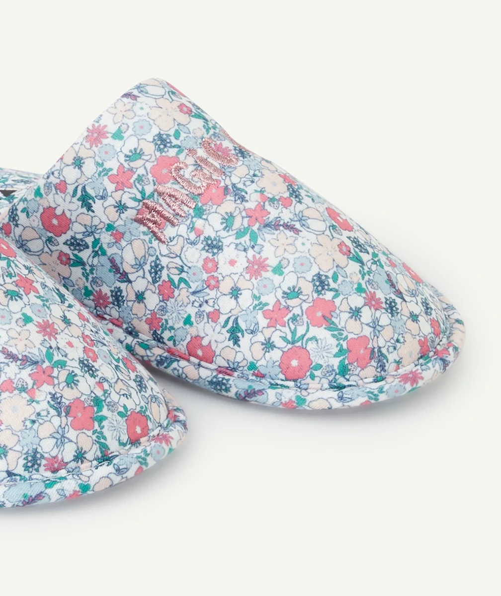 chaussons fille imprimés fleurs avec message rose brodé
