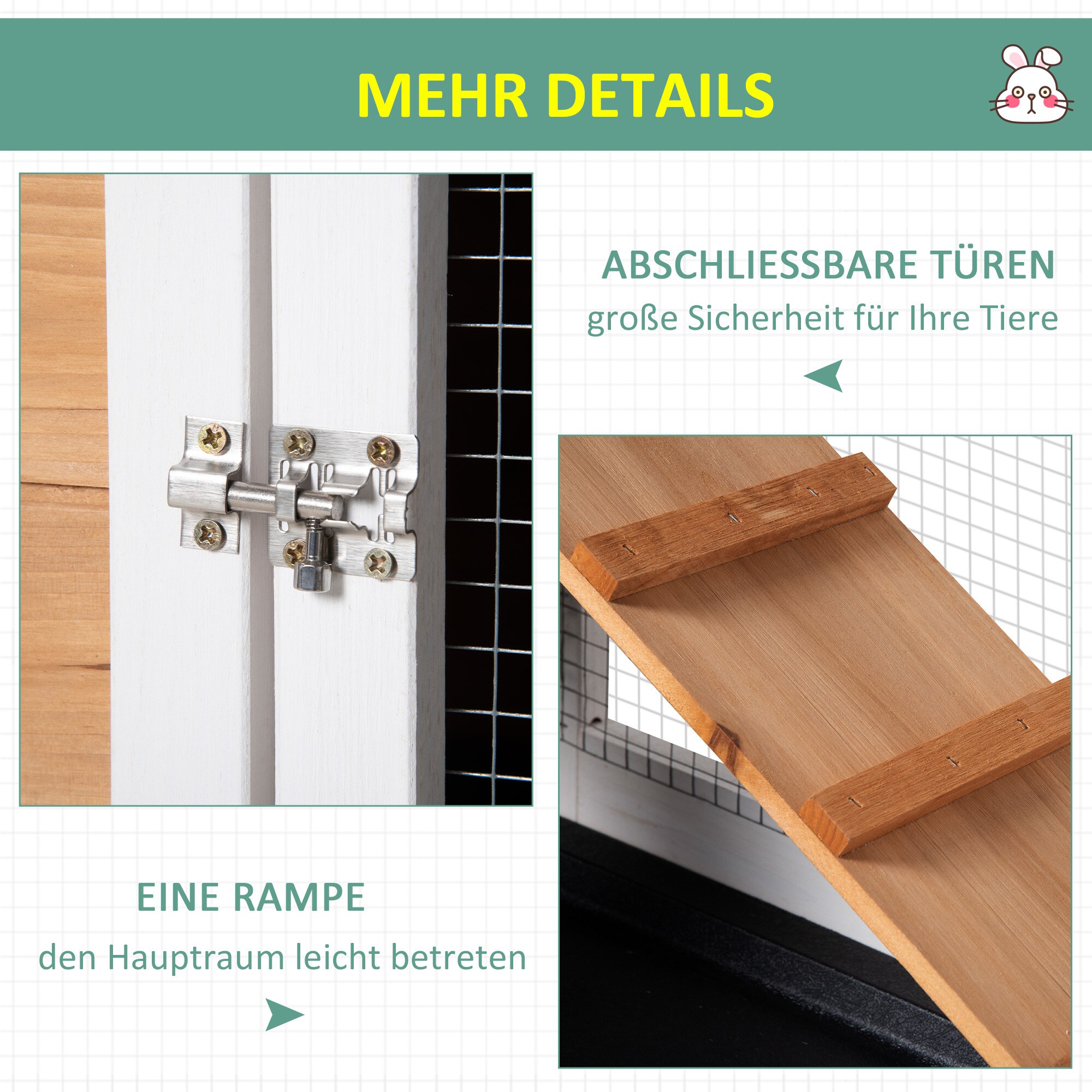 PawHut Kaninchenstall mit Freilauf bunt 230L x 53B x 93,5H cm
