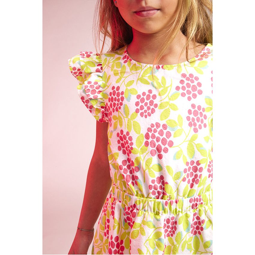 Robe manches courtes volantées imprimé fleuri pour fille - Blanc