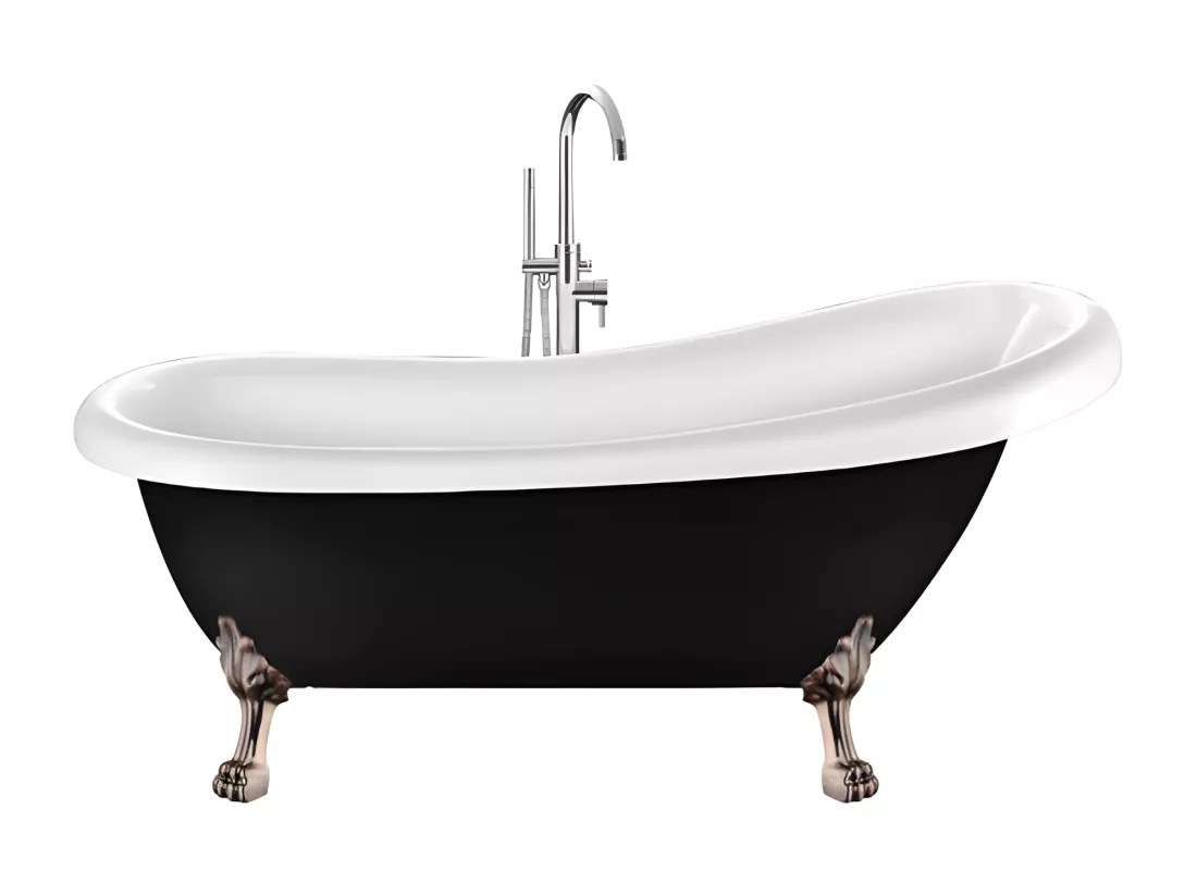Baignoire ancienne rétro sur pieds RICHMOND Noire 171 cm Pieds de Lion Cuivre rouge vieilli
