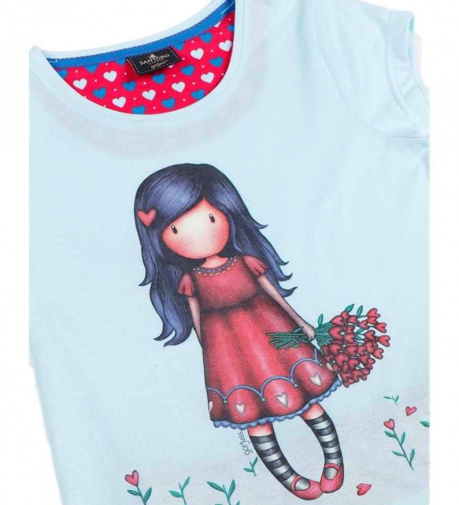Pijama Santoro Love Grows, azul e rosa.