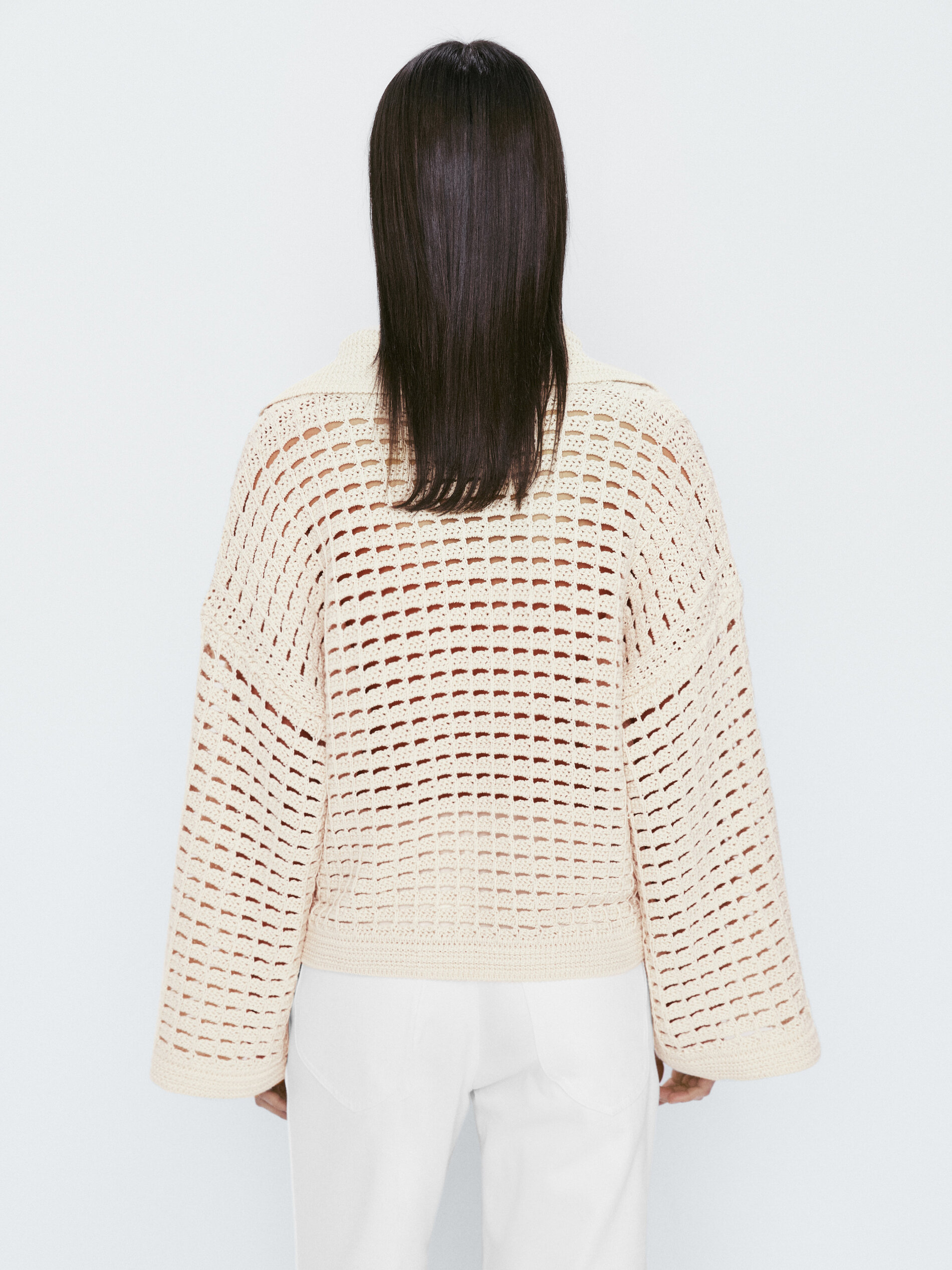 Camisa polo de crochê - BEGE