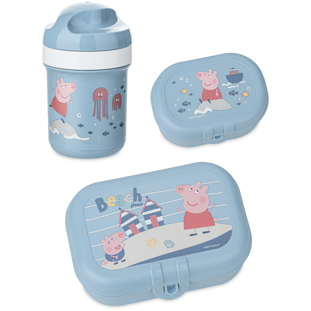 Køb Koziol Powder Blue Lunch Box Sæt + Drikkedunk 200Ml Peppa Pig Waves To Go