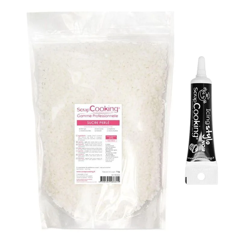 Sucre perlé 1 kg + Stylo de glaçage noir Scrapcooking
