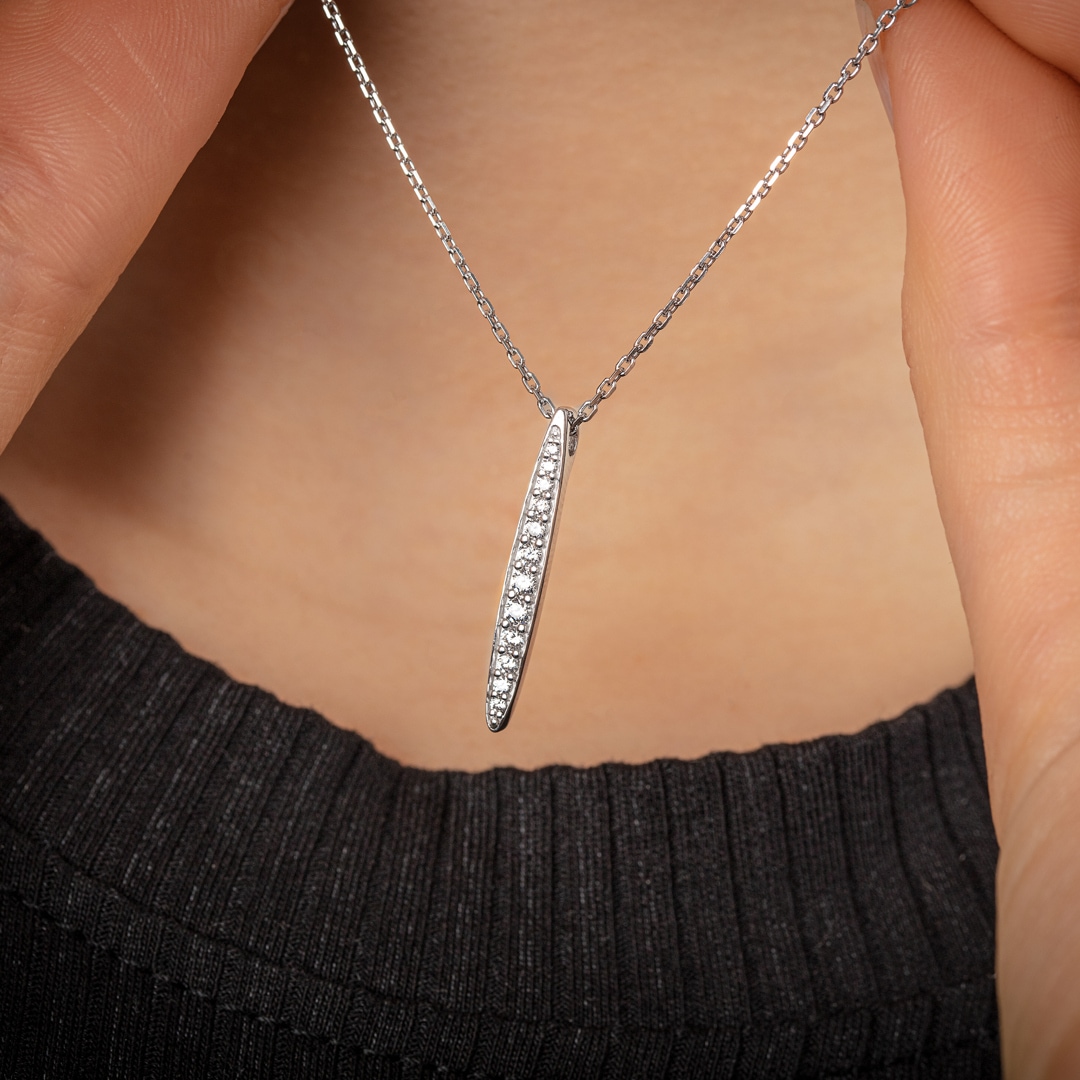 Collier mit Anhänger 925 Silber rhodiniert mit Zirkonia 43cm