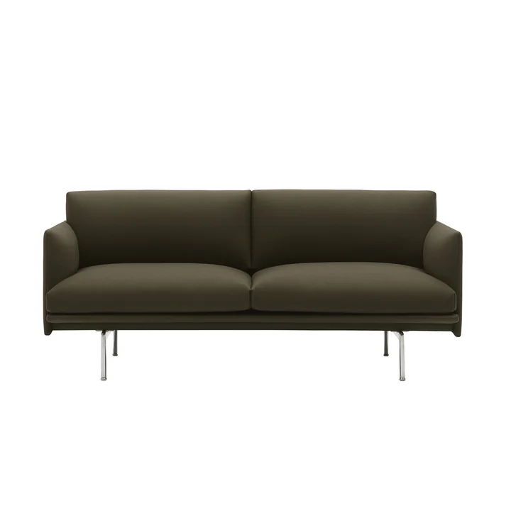 Muuto - Outline Sofa 2-Sitzer, Aluminium poliert / dunkelgrün (Divina 984)