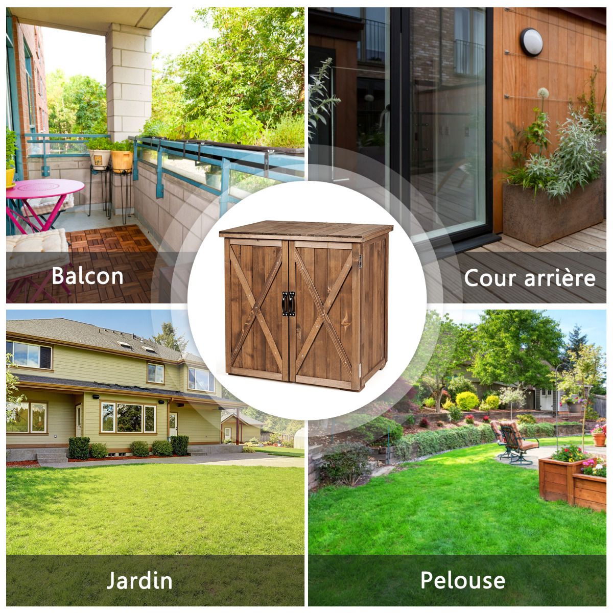 Armoire de Jardin Exterieur en Bois 77,5 x 56 x 72 cm Abri à Outils avec Double Portes Marron - Lidl-Manfred