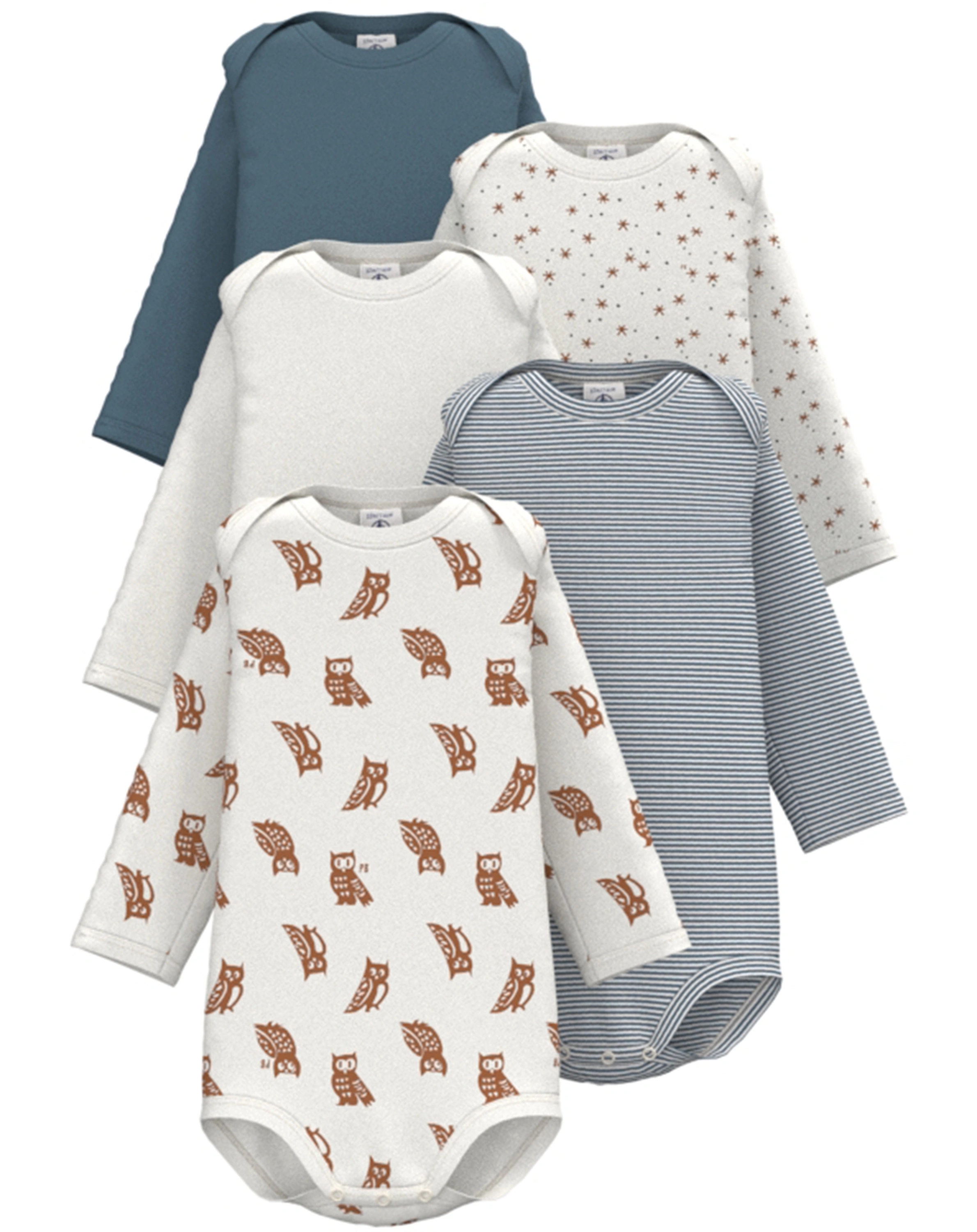 Langarmbody HIBOU 5er-Set in blau/weiß