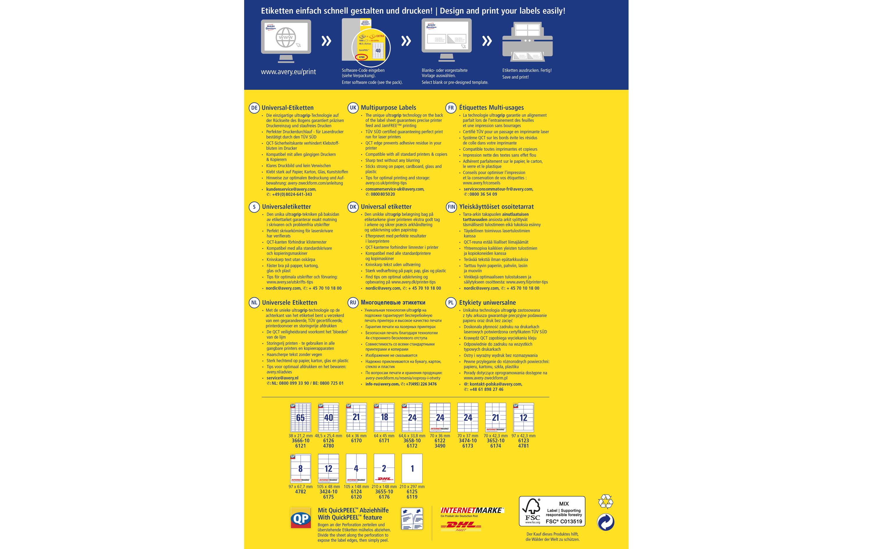 Universal-Etiketten 6138, 105 x 74 mm, 30 BlattPermanent haftende Etiketten
