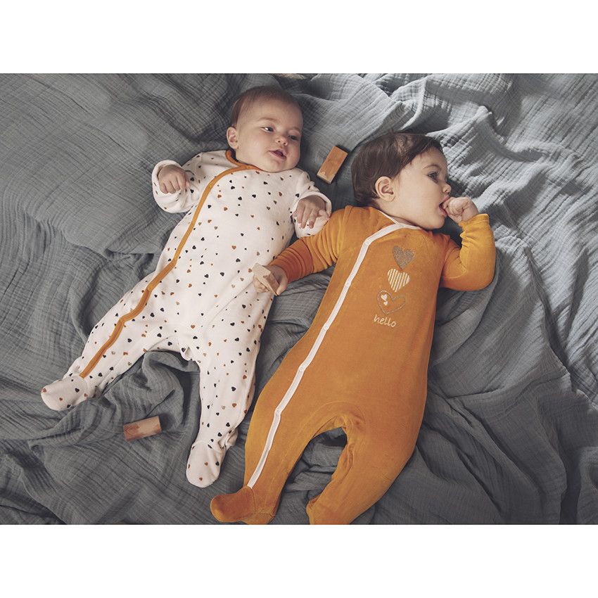 Lot de 2 dors-bien en velours motifs coeurs pour bébé fille - Jaune