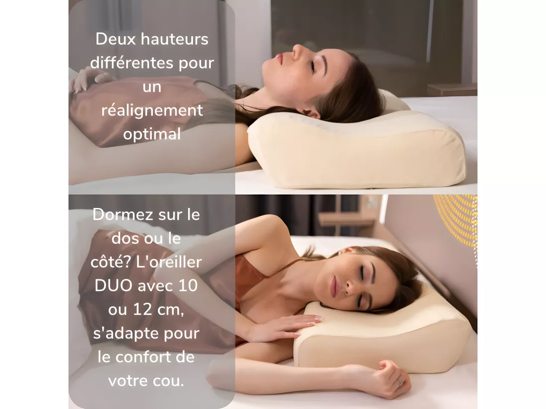 Oreiller Ergonomique Cervical avec taie d'oreiller rafraîchissante ICE FraîcheTouch - 60x35x12 - DUO PREMIUM