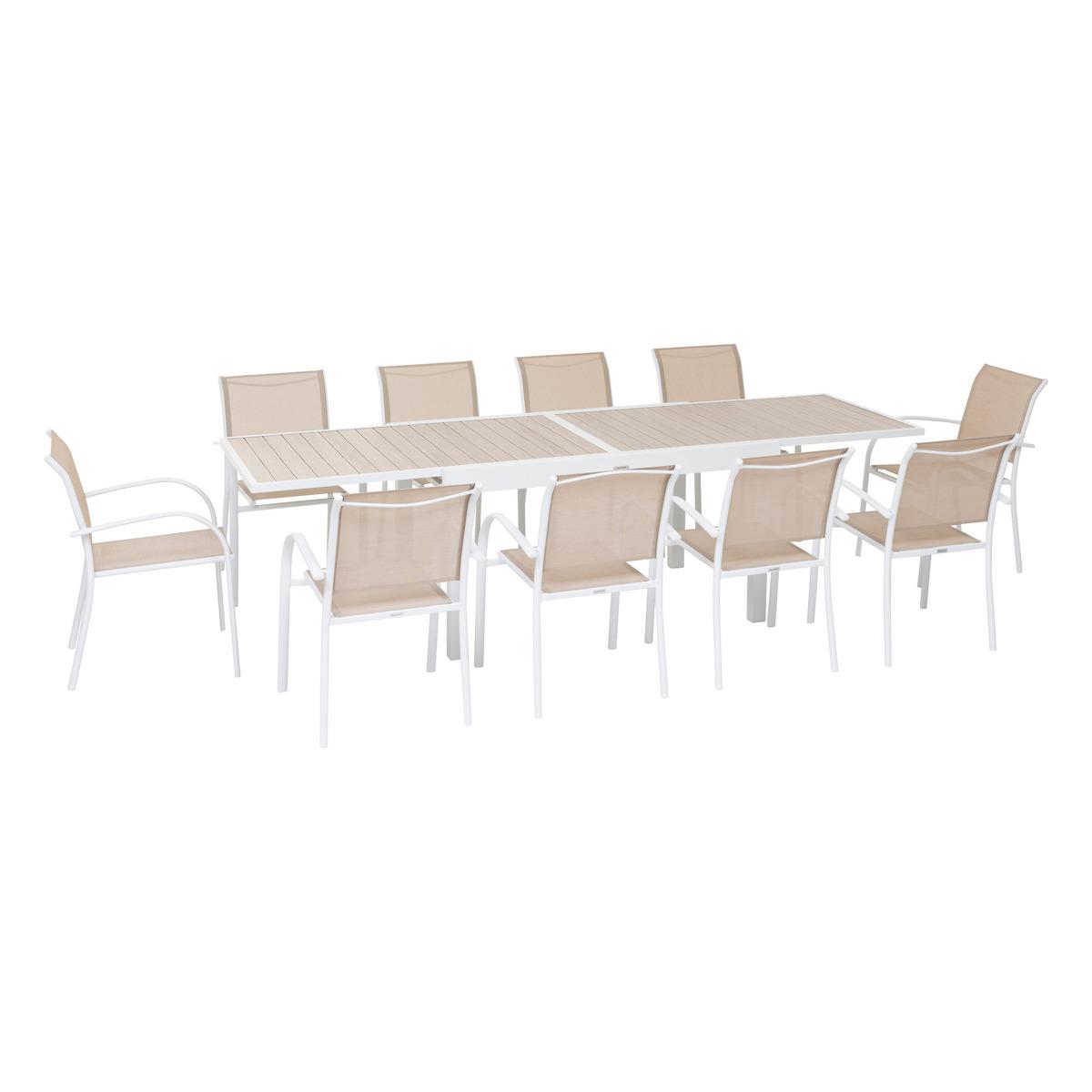 TABLE PIAZZA EXTENSIBLE ALUMINIUM LIN BLANC 10 PLACES