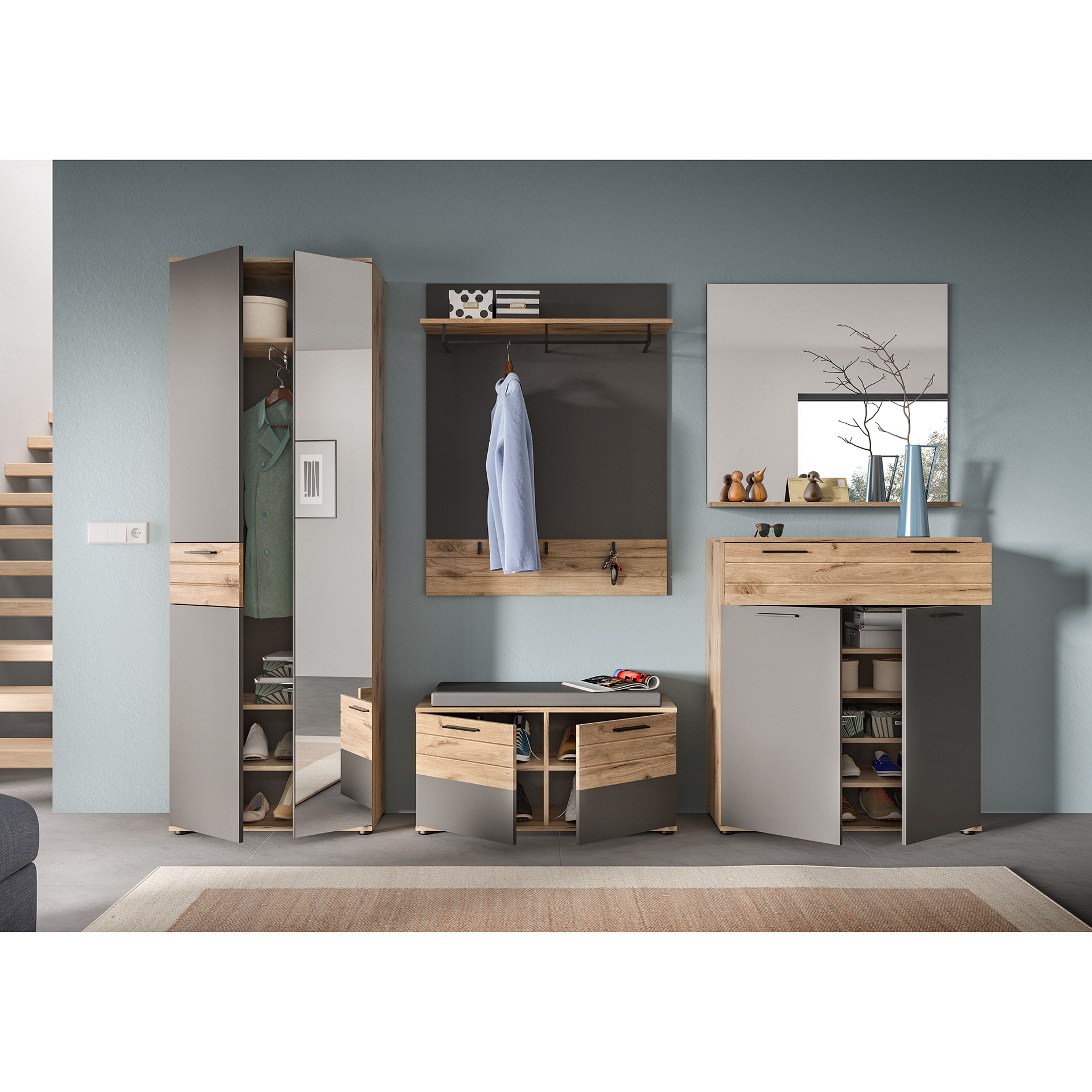 Garderobenkommode MASON - Nox Oak-Basalt grau - 90 cm