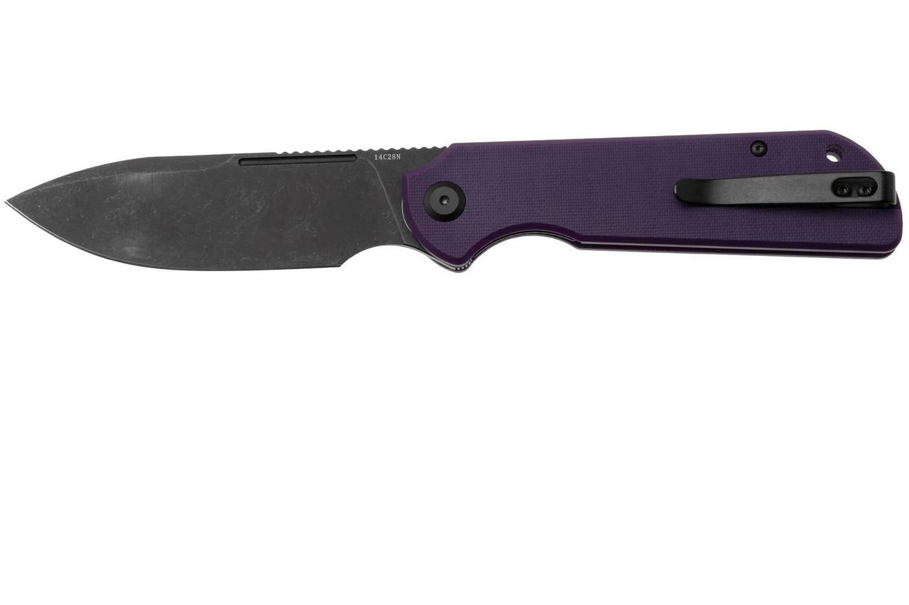 Eutektik Binary BIN-PBW-L Blackwashed 14C28N, Purple G10, linkshandig zakmes