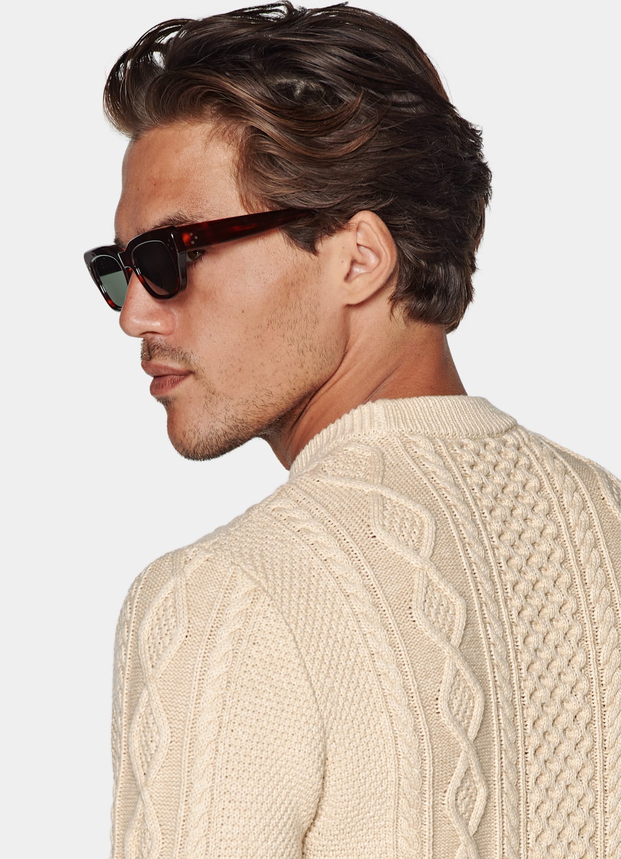 Pull col rond torsadé marron clair