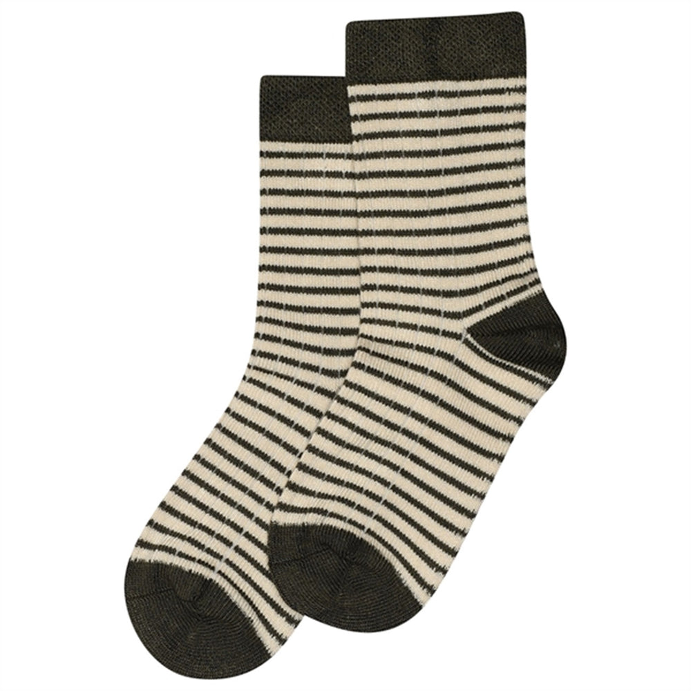 Olive Green/Offwhite Bambus Strømper Thin Stripe Noos