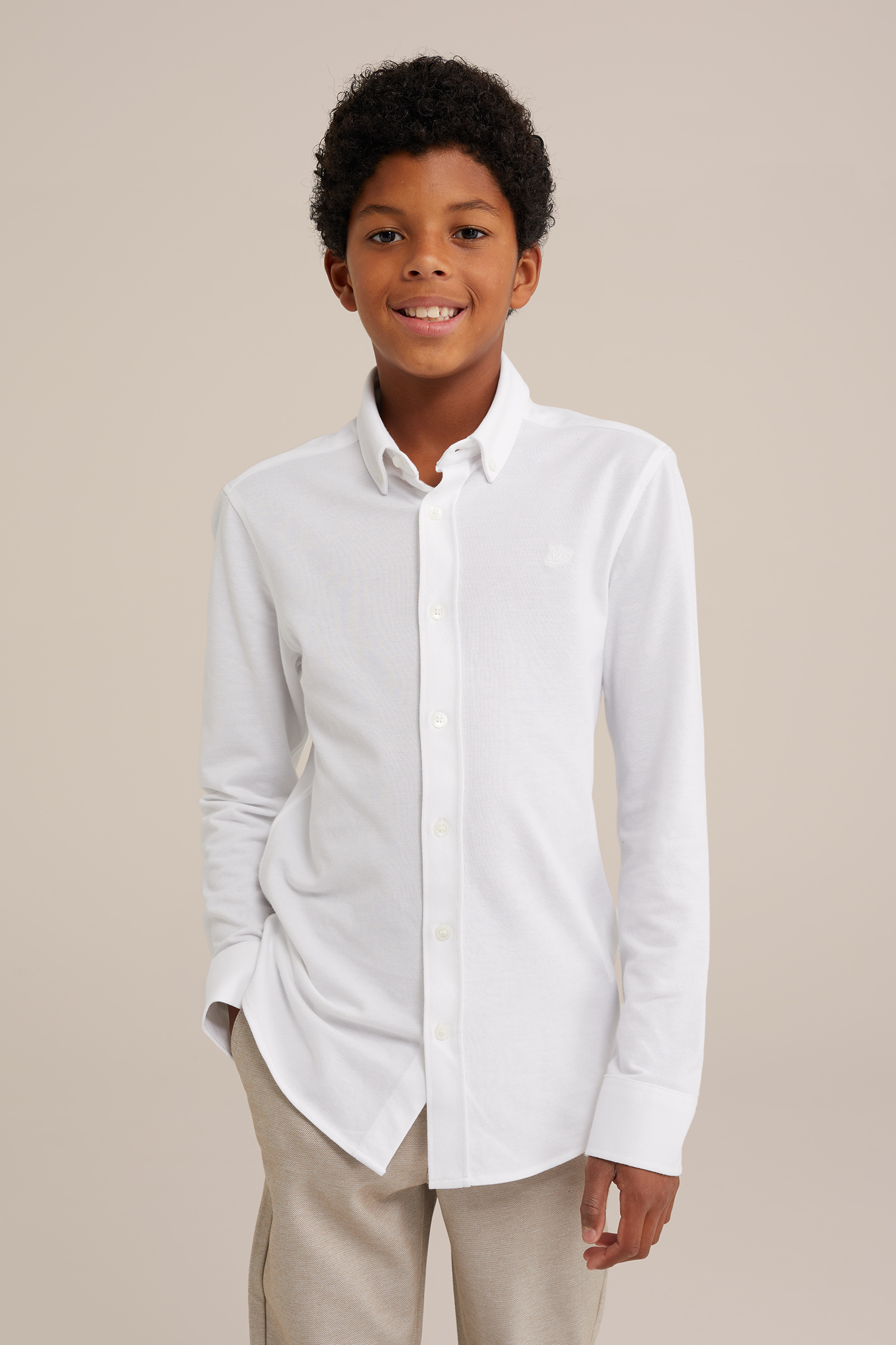 Jongens overhemd van piquéjersey WE Fashion Wit