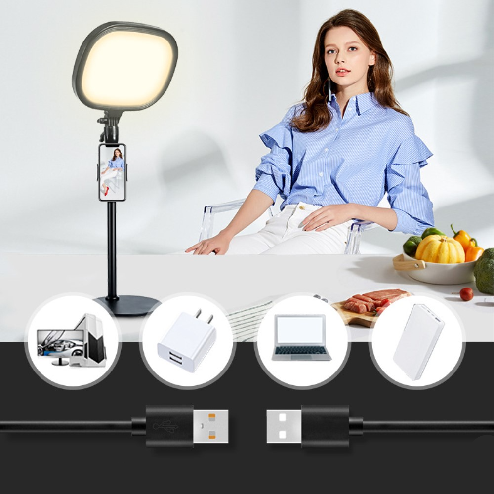 LED Foto Licht Dimmbare Video Beleuchtung mit Standhalterung / 180° Verstellbare Smartphone-Halterung - Schwarz
