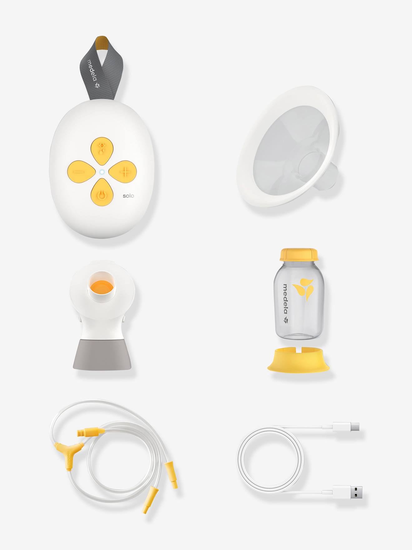 Bomba tira-leite elétrica recarregável Medela Solo, tamanho médio, amarela, bicolor/multicolorida