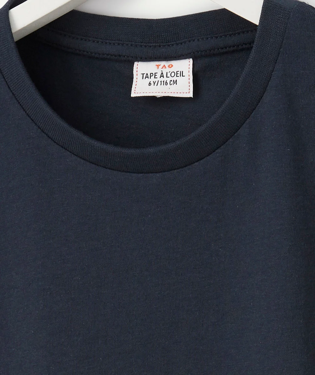 T-SHIRT UNI GARÇON EN COTON BIOLOGIQUE BLEU MARINE