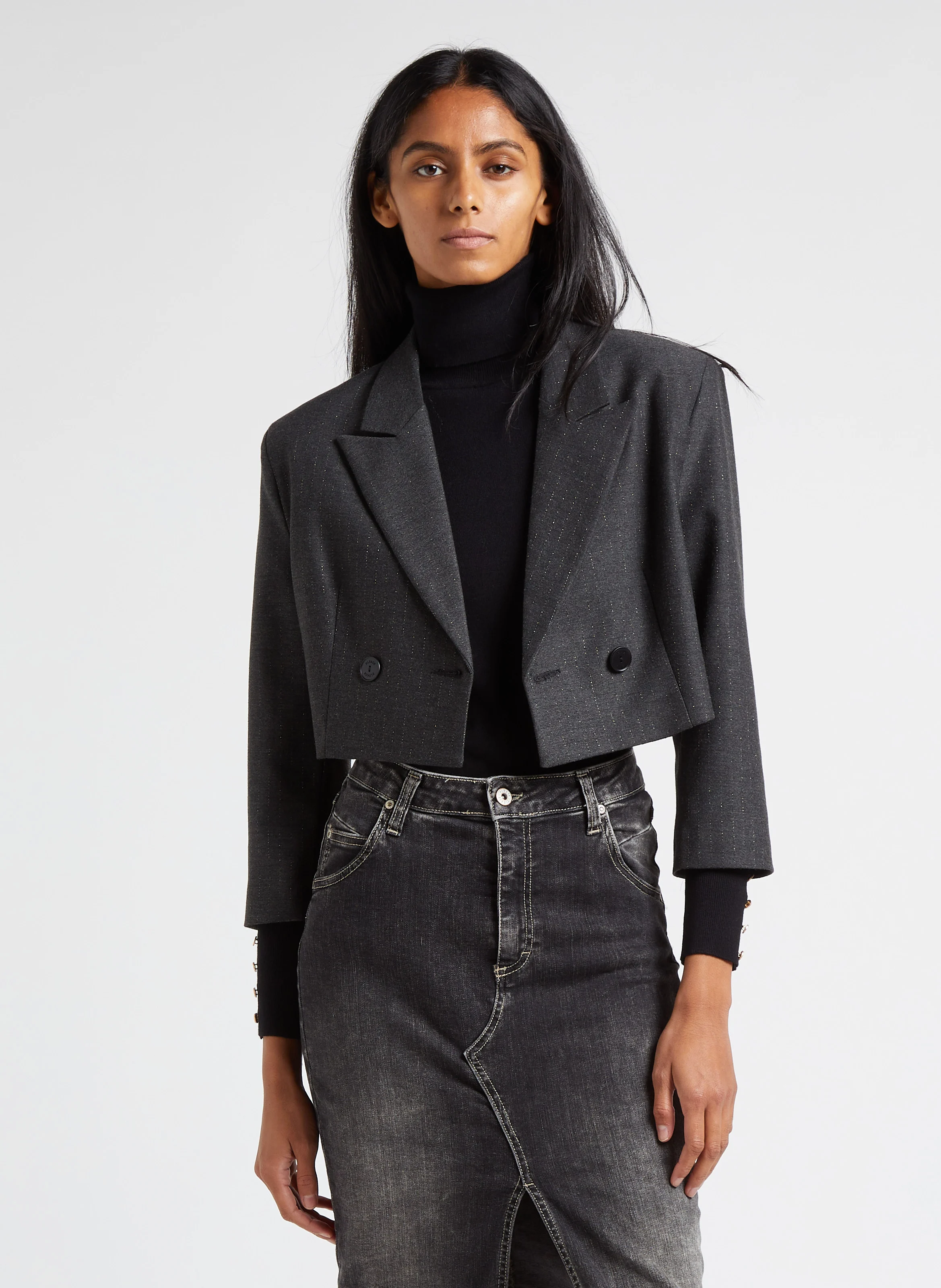 Veste blazer courte rayé| Gris