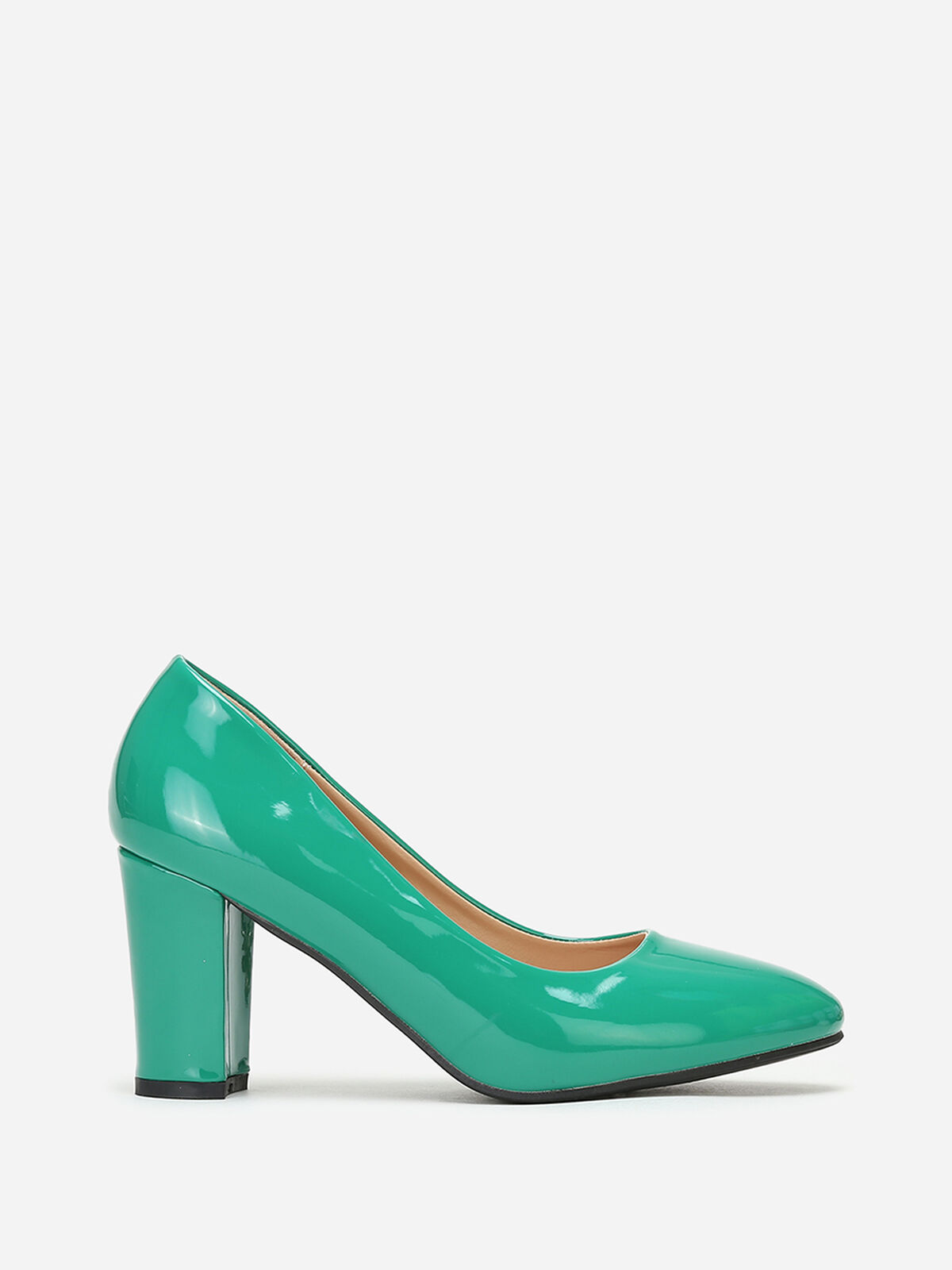 Escarpins vernis à talon carré- Vert foncé