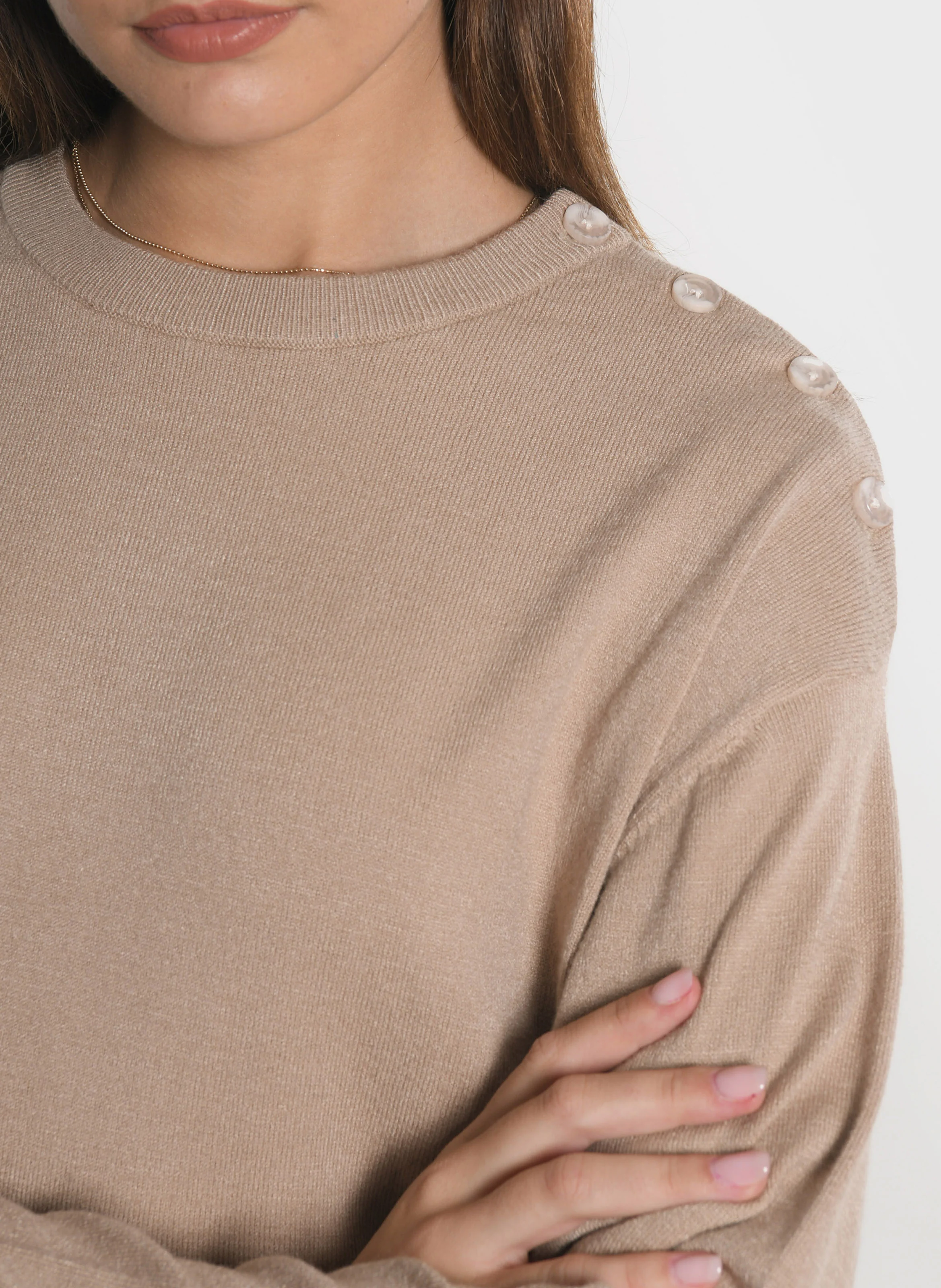 NOLWENN - Pull droit en maille mélangée | Beige