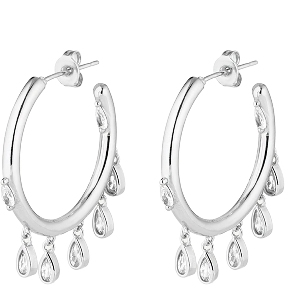 Boucles d'oreilles créoles - Coco Hoops - Laiton plaqué argent 10 microns & strass