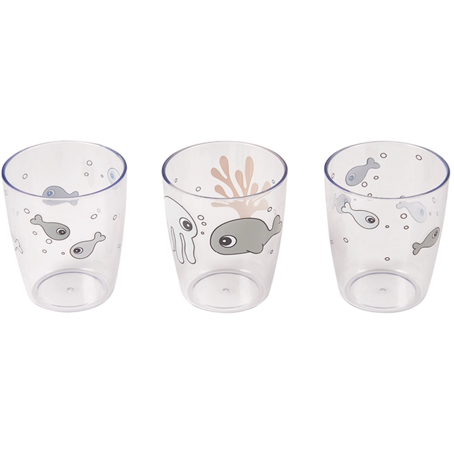 Done by Deer™ Glas Yummi mini 3-er Pack Sea friends in senfgelbgrau