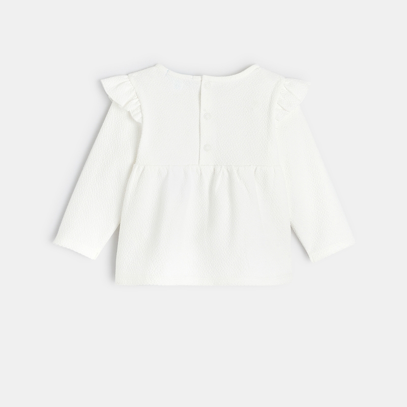 Blouse unie tissu gaufré à volants blanche bébé fille