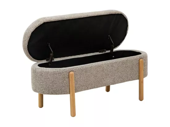 Banc en bois de pin et tissu bouclette gris clair Calya