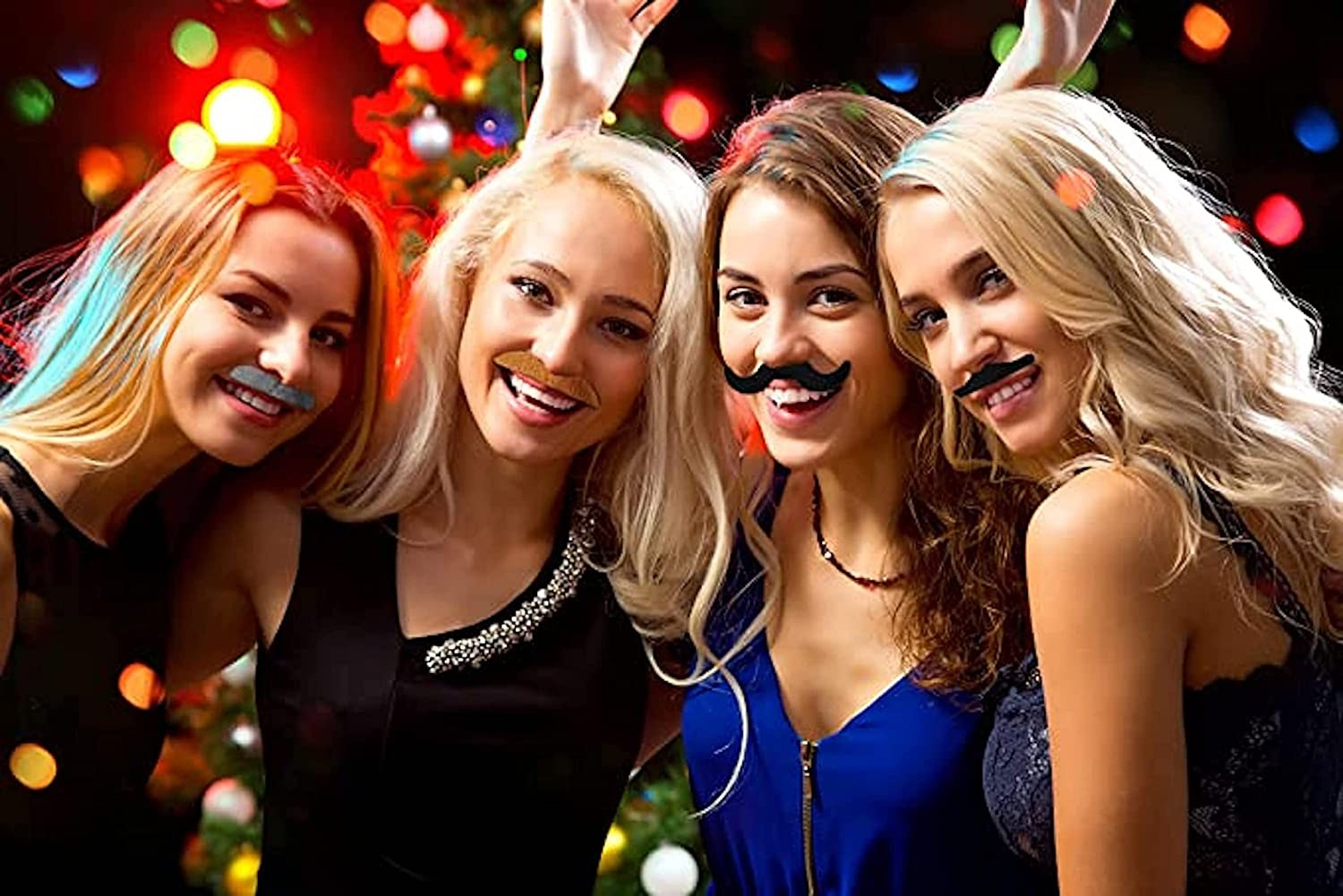 (12er Set) Kunst Schnurrbart Fasnachts Kostüm Zubehör Motto Party Accessoire Halloween Foto Requisite - Schwarz