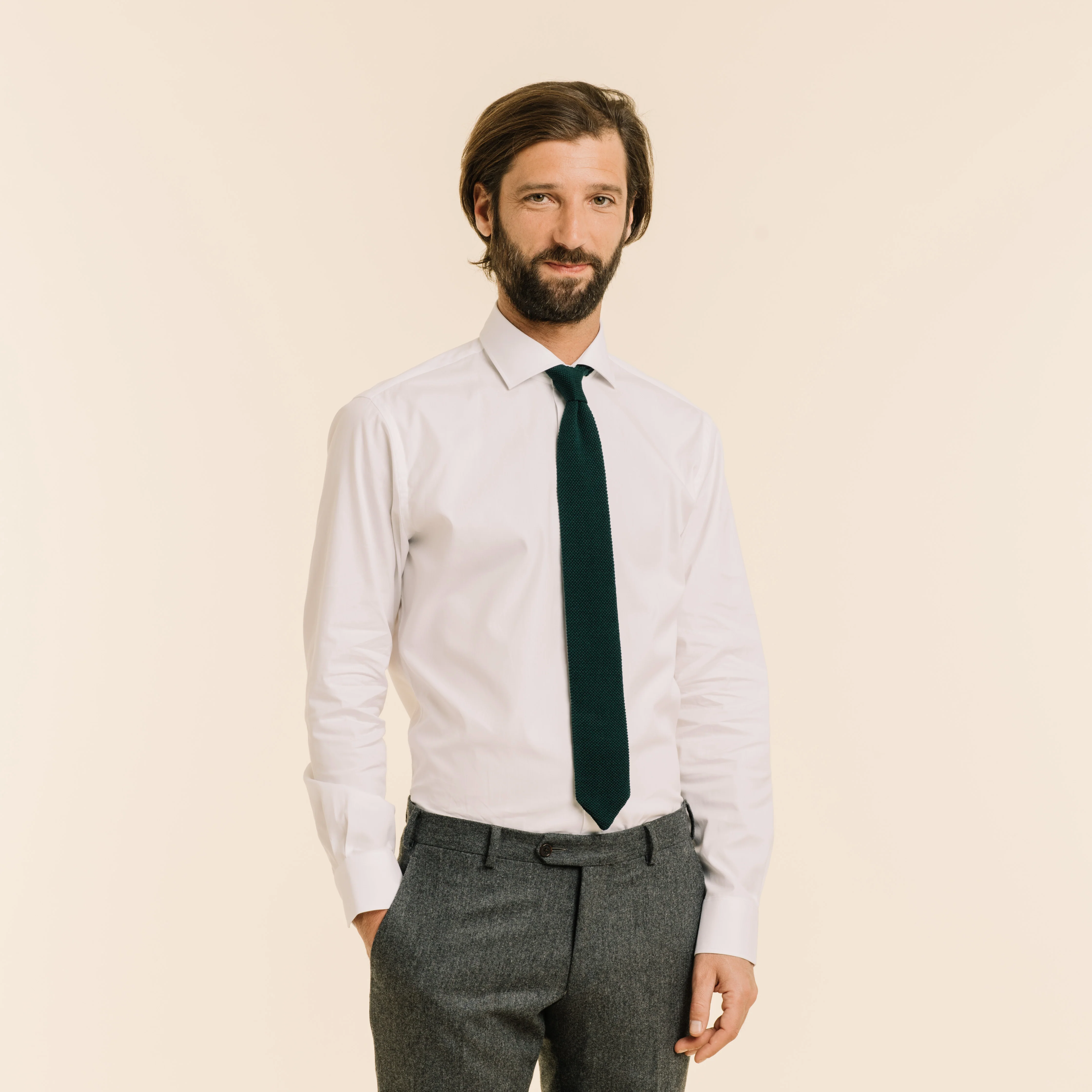 Green wool knit tie
