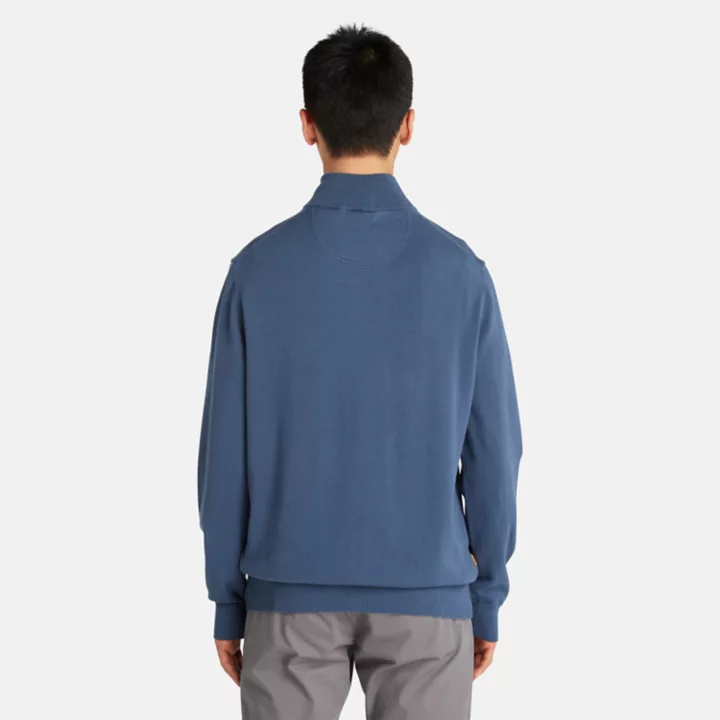 Pull à encolure zippée en coton Williams River pour homme en bleu