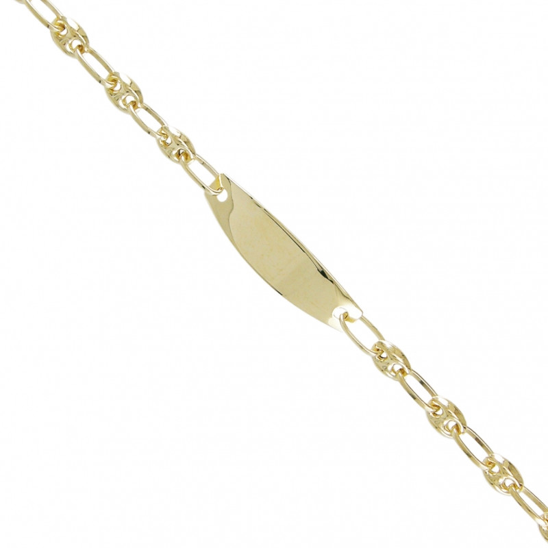 Bracelet Enfant Or Jaune - Gourmette Identité - Maille Grain de Café - Personnalisable