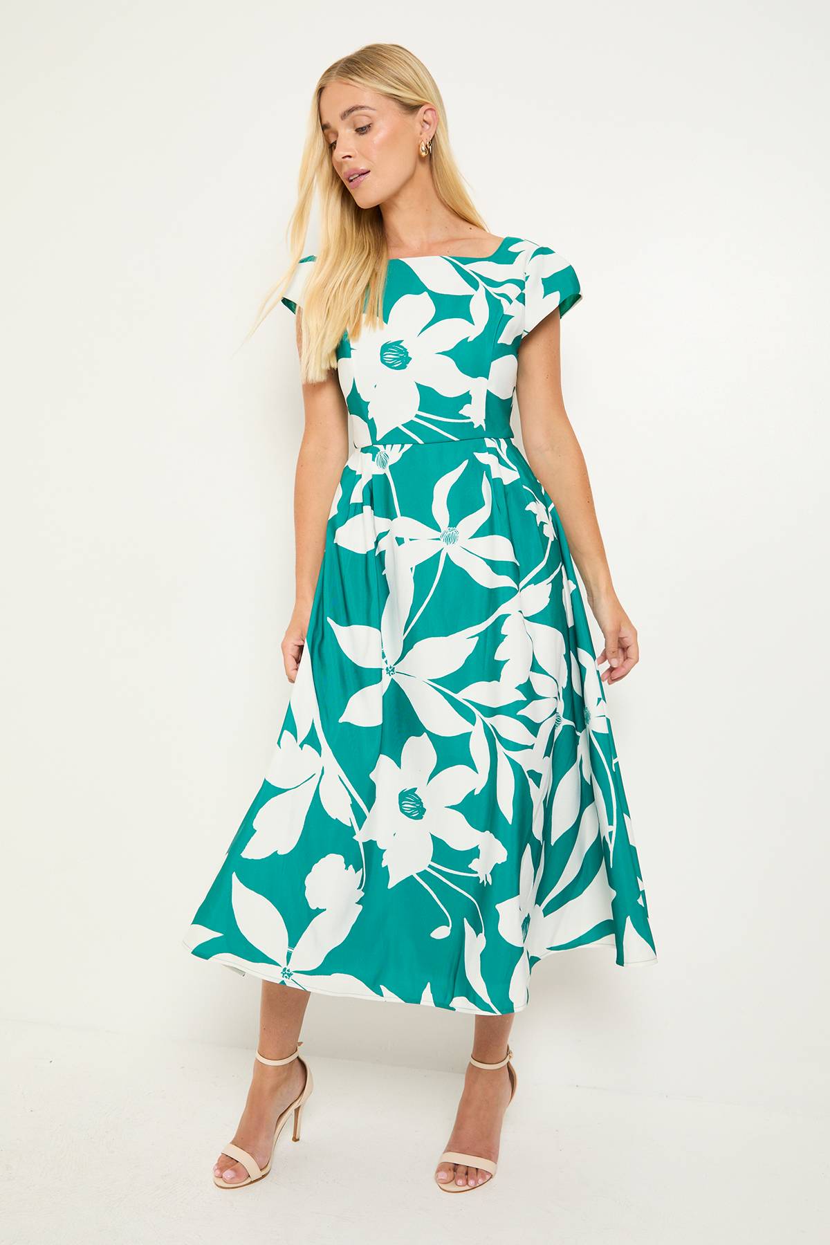 Wallis Robe Midi Évasée En Ottoman Fleuri Petite Taille
