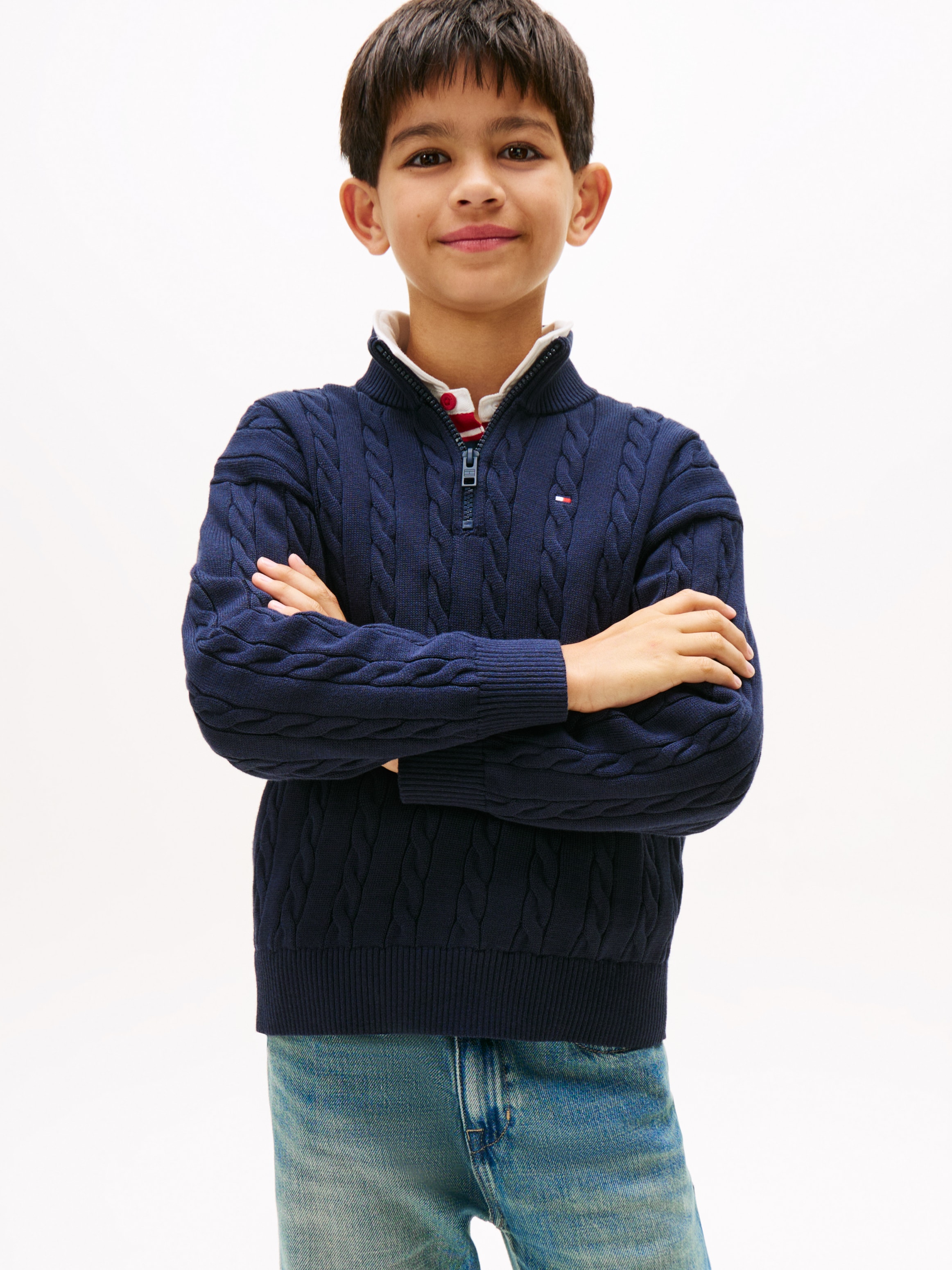 Tommy Hilfiger Strickpullover »COTTON CABLE HALF ZIP SWEATER«, Kinder bis 16 Jahre