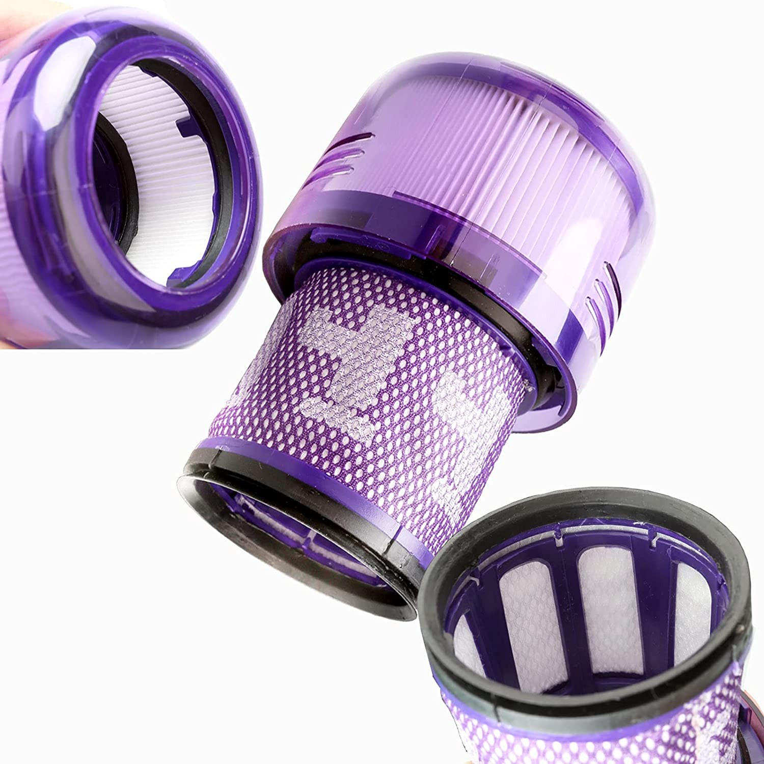 (4-tlg. Set) Ersatz Hepa Filter inkl. Reinigungsbürste für Dyson Staubsauger V11 / V15 - Violett