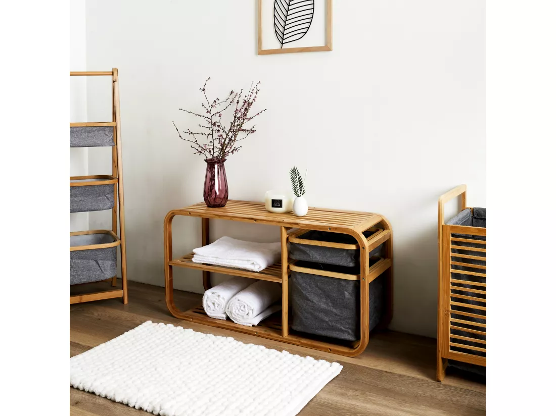 Banc Rangement Bambou Gris, Marron