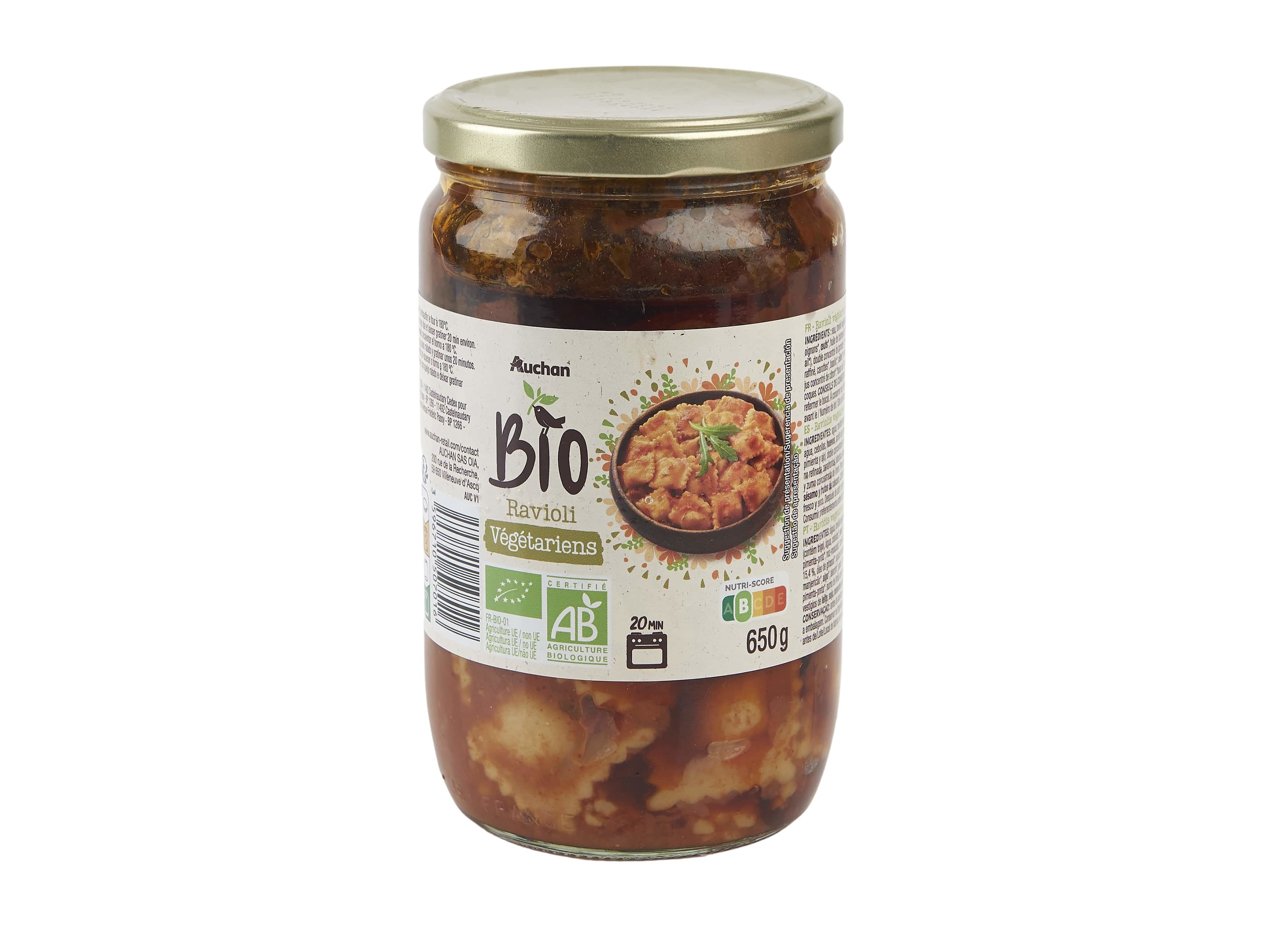 RAVIOLI AUCHAN BIO VEGETARIANO EM FRASCO 650G