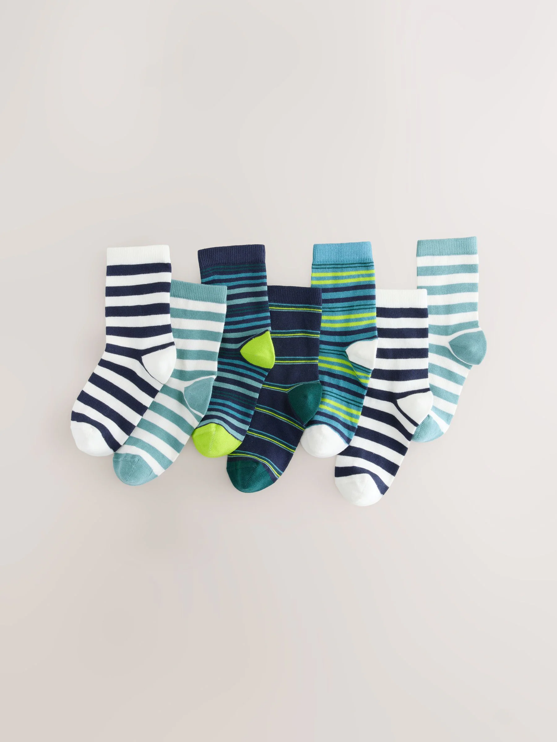 Marineblauw/groene strepen - Set van 7 paar rijke sokken