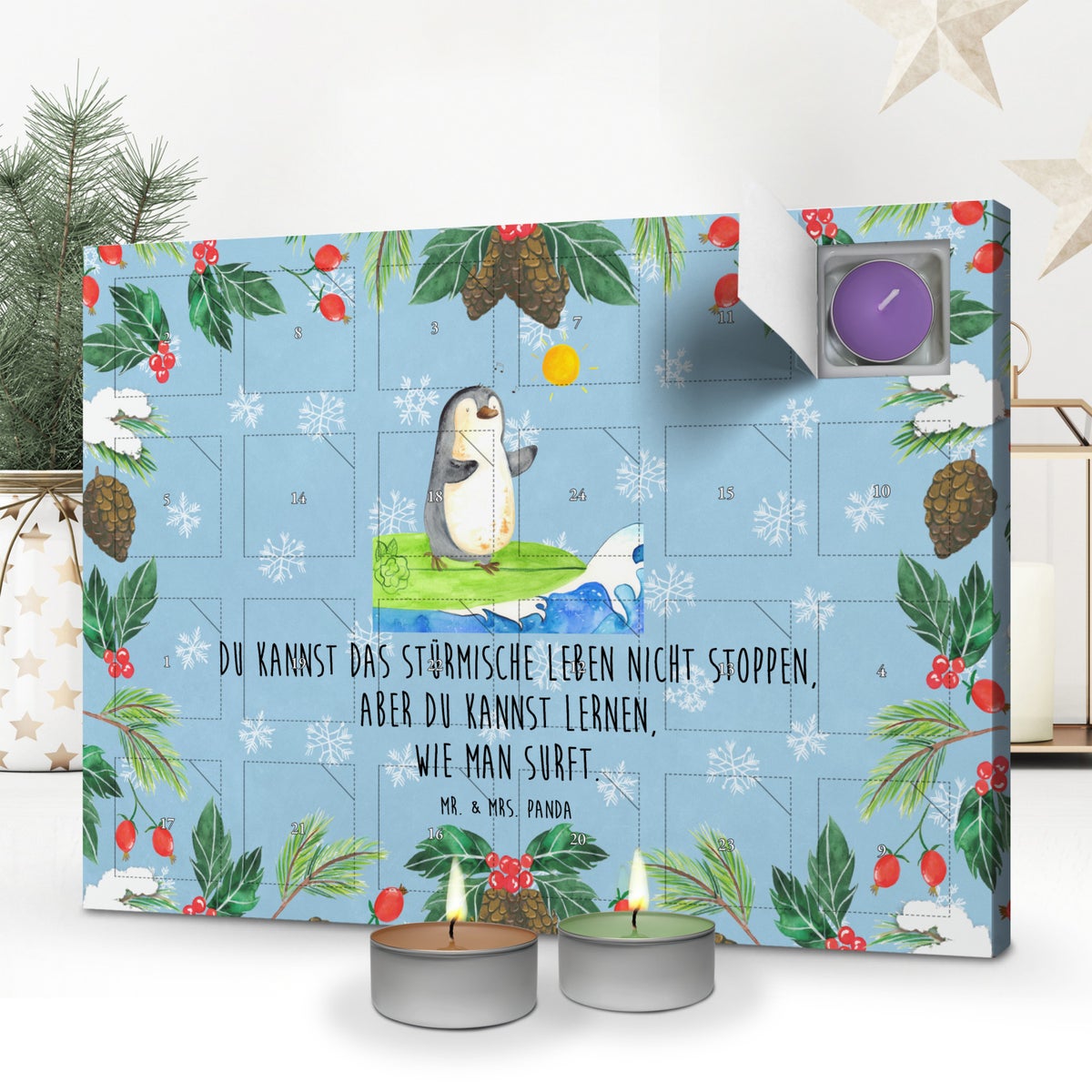Mr. & Mrs. Panda Geurkaars Adventskalender Penguin Surfer - Pastelblauw