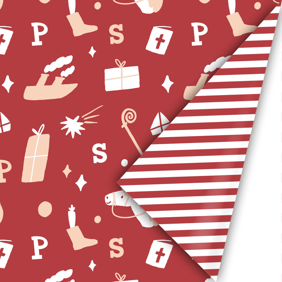 inpakpapier sinterklaas - rood - oudroze - 3 m